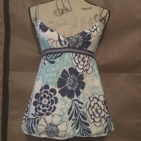 Flowy Tank Top, Blue Floral Print - Picture 1 of 5